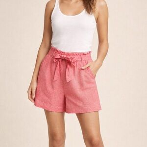 Draper James RSVP Linen Blend Paperbag Waist Shorts Coral Pink Tie Waist Size S